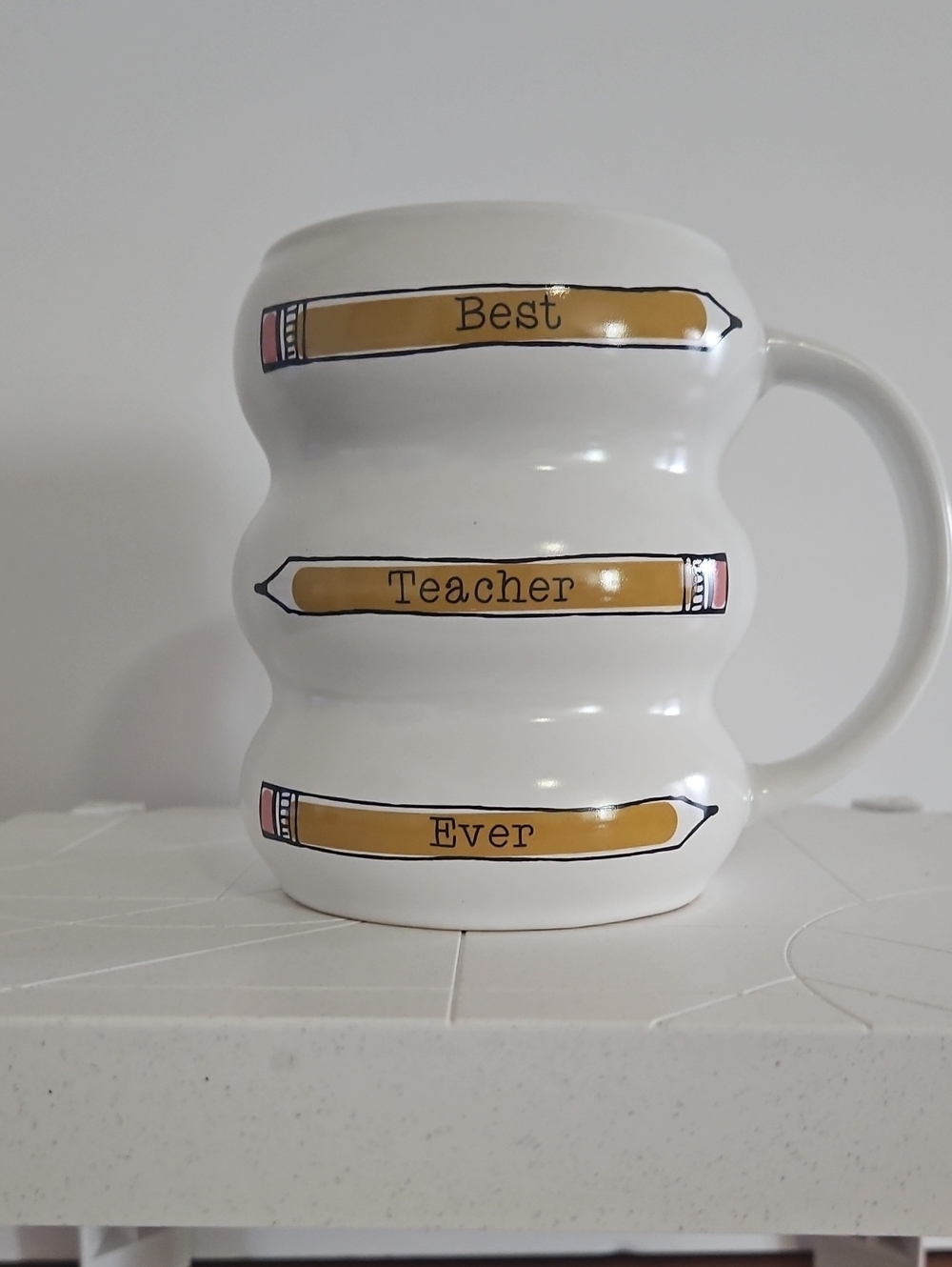 White 'Best Teacher Ever' Ceramic Mug with Pencil Accent